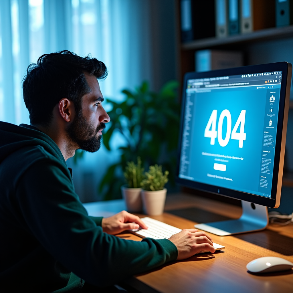 distraught website owner seeing his site showing a 404 error